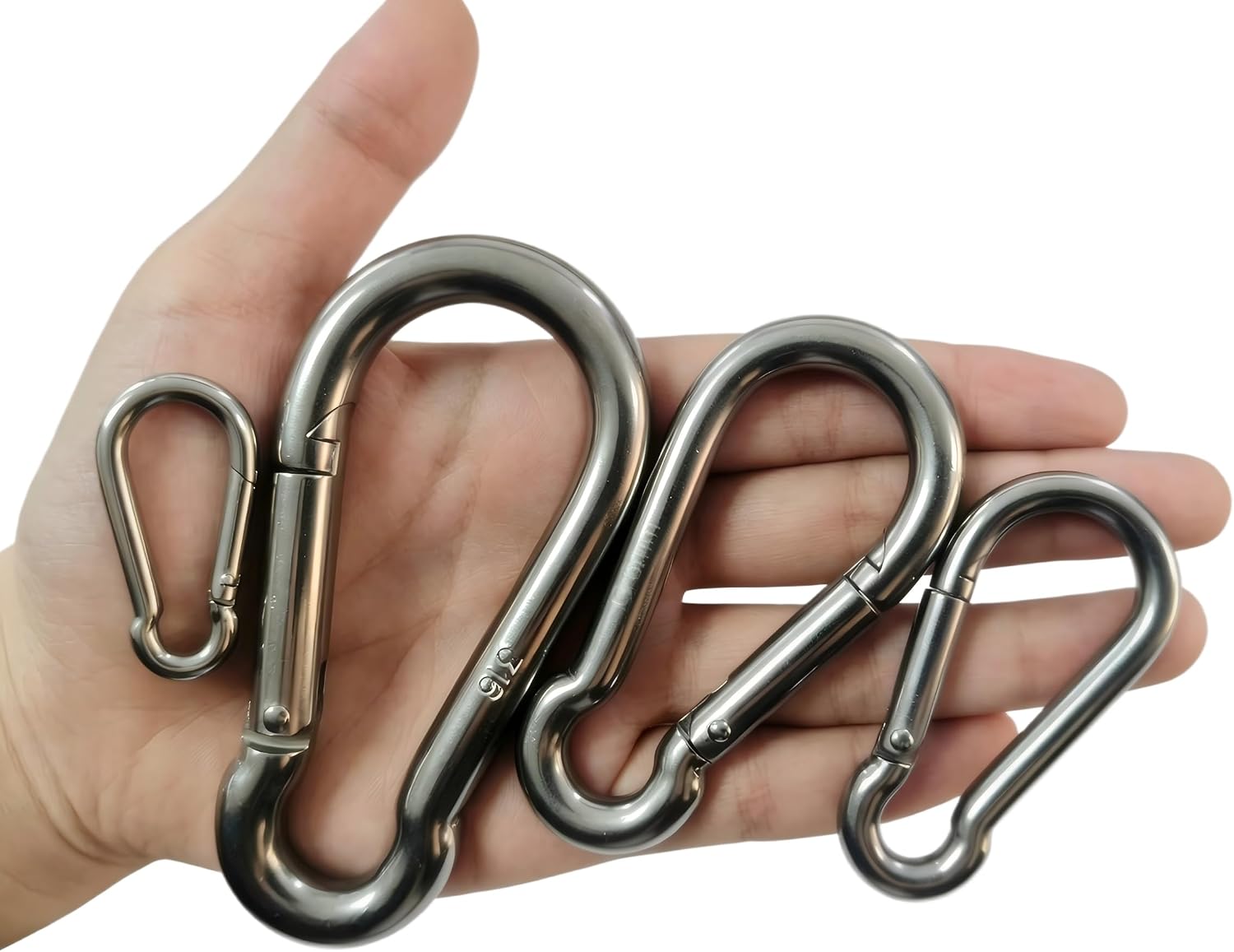 316 Stainless Steel Spring Snap Hook Carabiner Clips, Heavy‑Duty Quick Release M4/M6/M7/M8/M10 for Marine Rigging & Outdoor Use