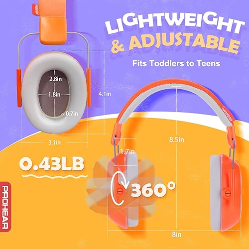 Miniatura 6 de PROHEAR 017 Orejeras de reducción de ruido para niños, NRR 25dB Auriculares con cancelación de ruido con diadema ajustable, protección auditiva para