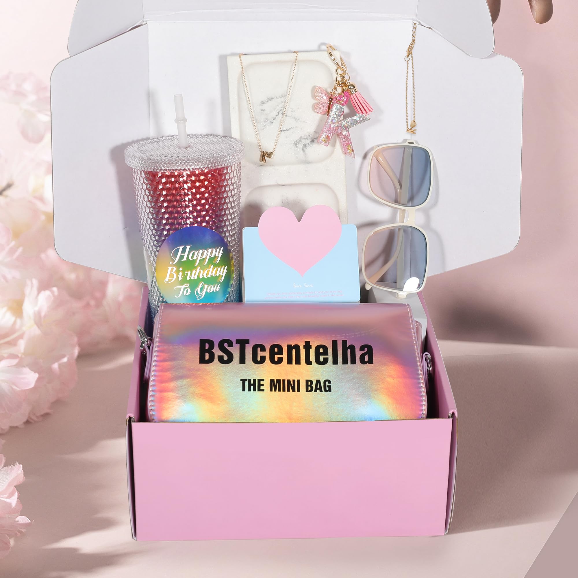 Cadeaux d'anniversaire personnalisés pour Les Filles âgées de 8, 9,10,11,12,13,14,15Ans | Bouteille d'eau d'arc-en-Ciel,Lunettes de Soleil,Porte-clés,Sac à bandoulière, Cadeaux pour filles