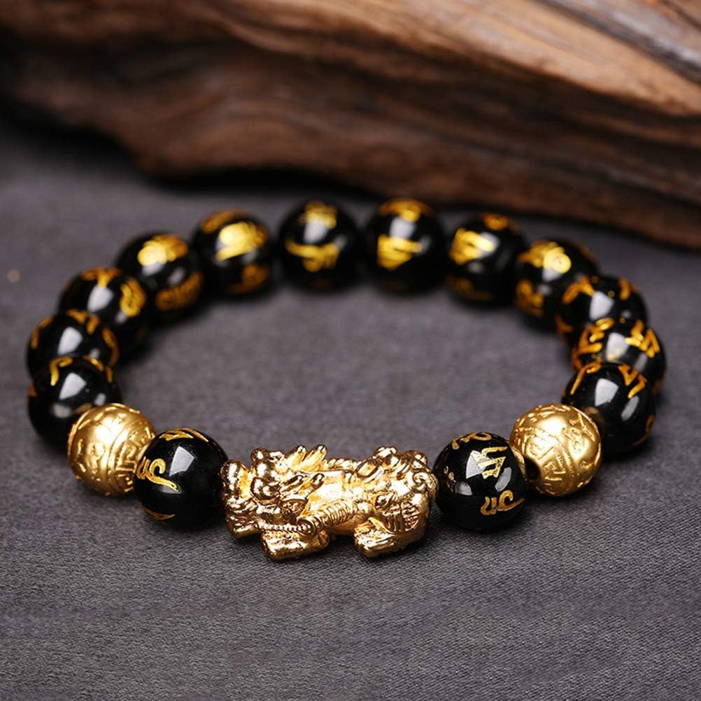 Stylelove Black Obsidian Wealth Bracelet with Golden Pi Xiu Lucky Wealthy Amulet Bracelet and Attract Wealth and Good Luck - Image 5