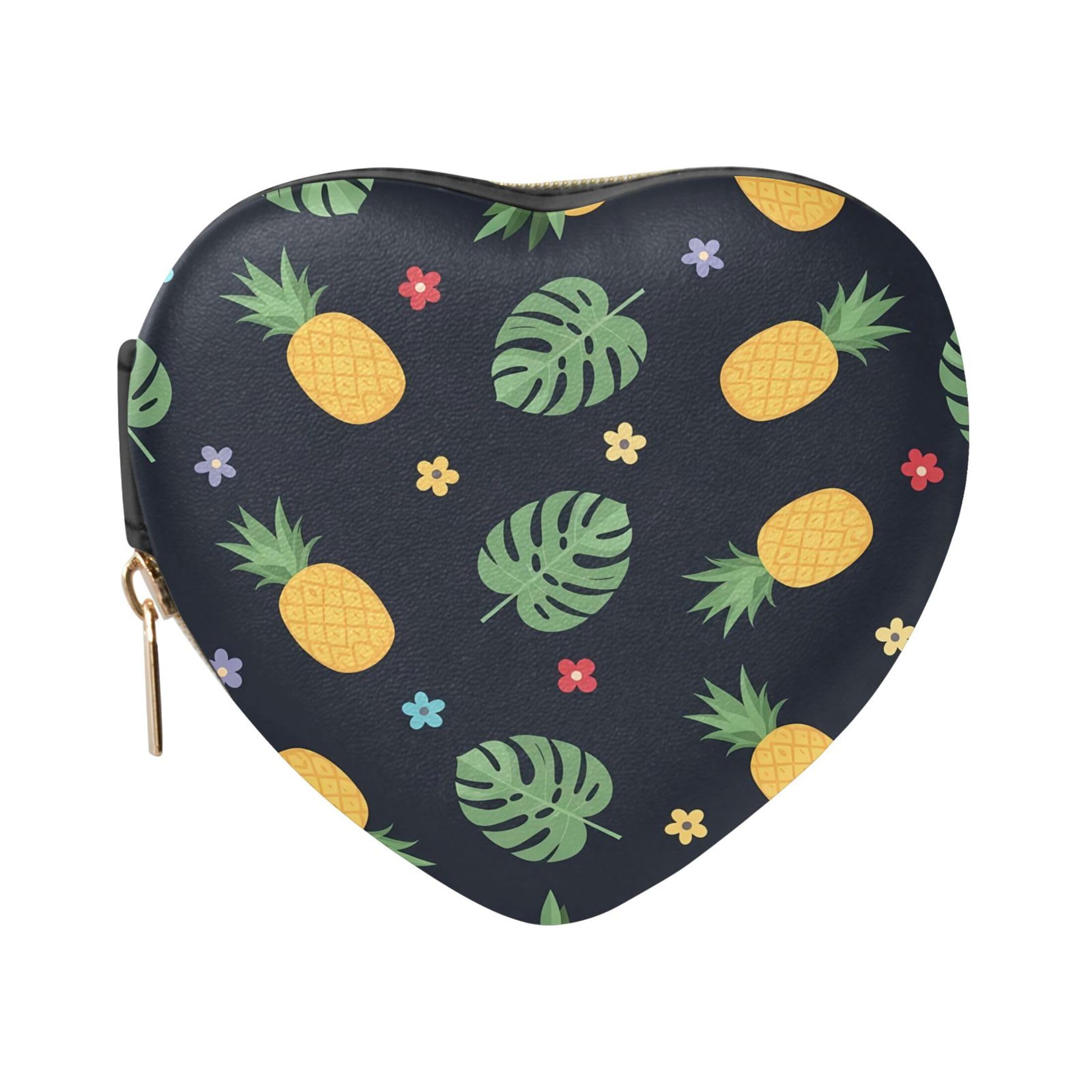 Fuauuyl Pineapples Monstera Leaves Small Jewelry Box Heart-Shaped Jewelry Case, Portable Travel Organizer Bridesmaid Proposal Gift for Women Girls