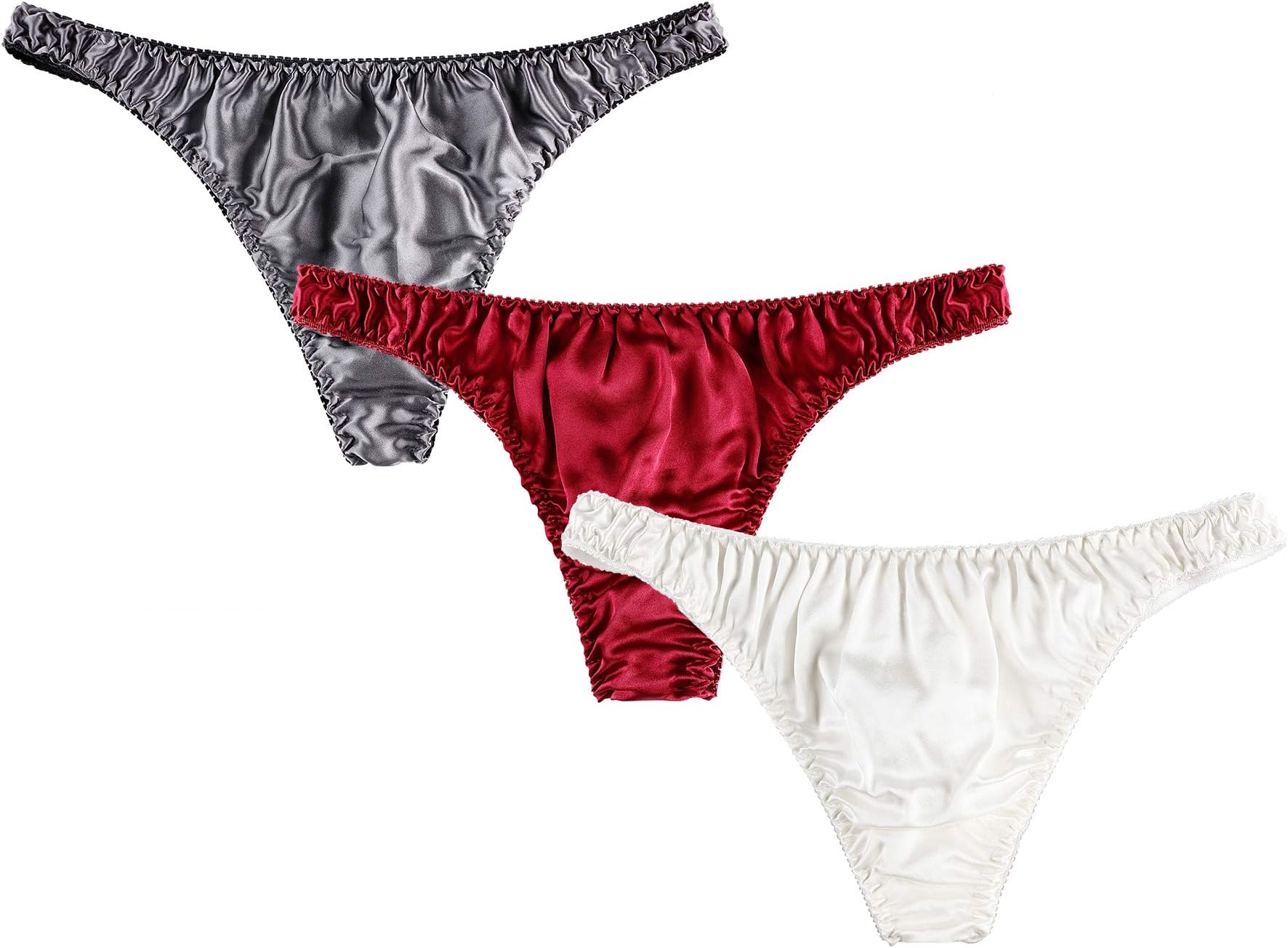 Men's 3Pairs Pure Silk Briefs String Panties Soft Pouch Smooth Healthy Basic Bikini Breathable Underwear