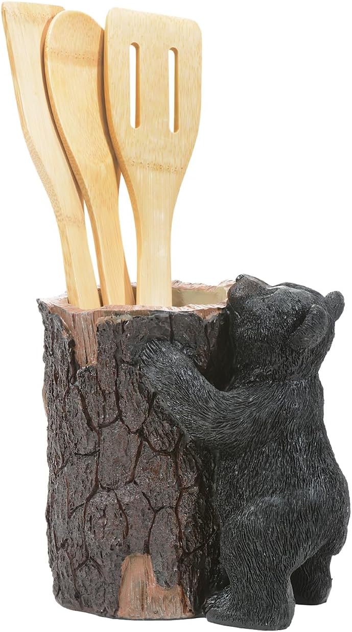 BLACK FOREST DECOR Climbing Black Bear Utensil Holder