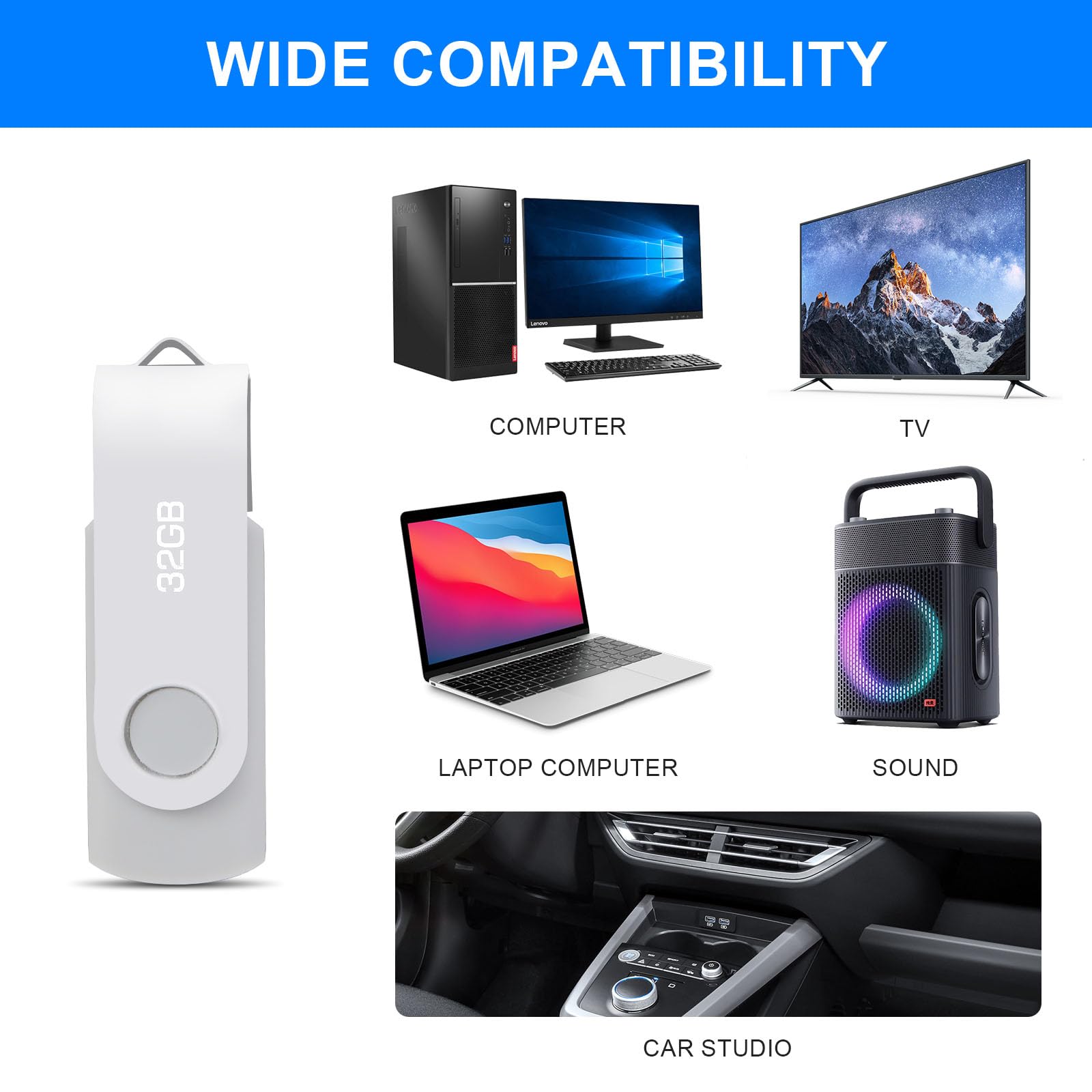 Chiavetta USB 2.0 32GB, Pen Drive Memoria Stick Chiavetta USB 32GB Thumb Drive per PC, Laptop, ecc (Argento)