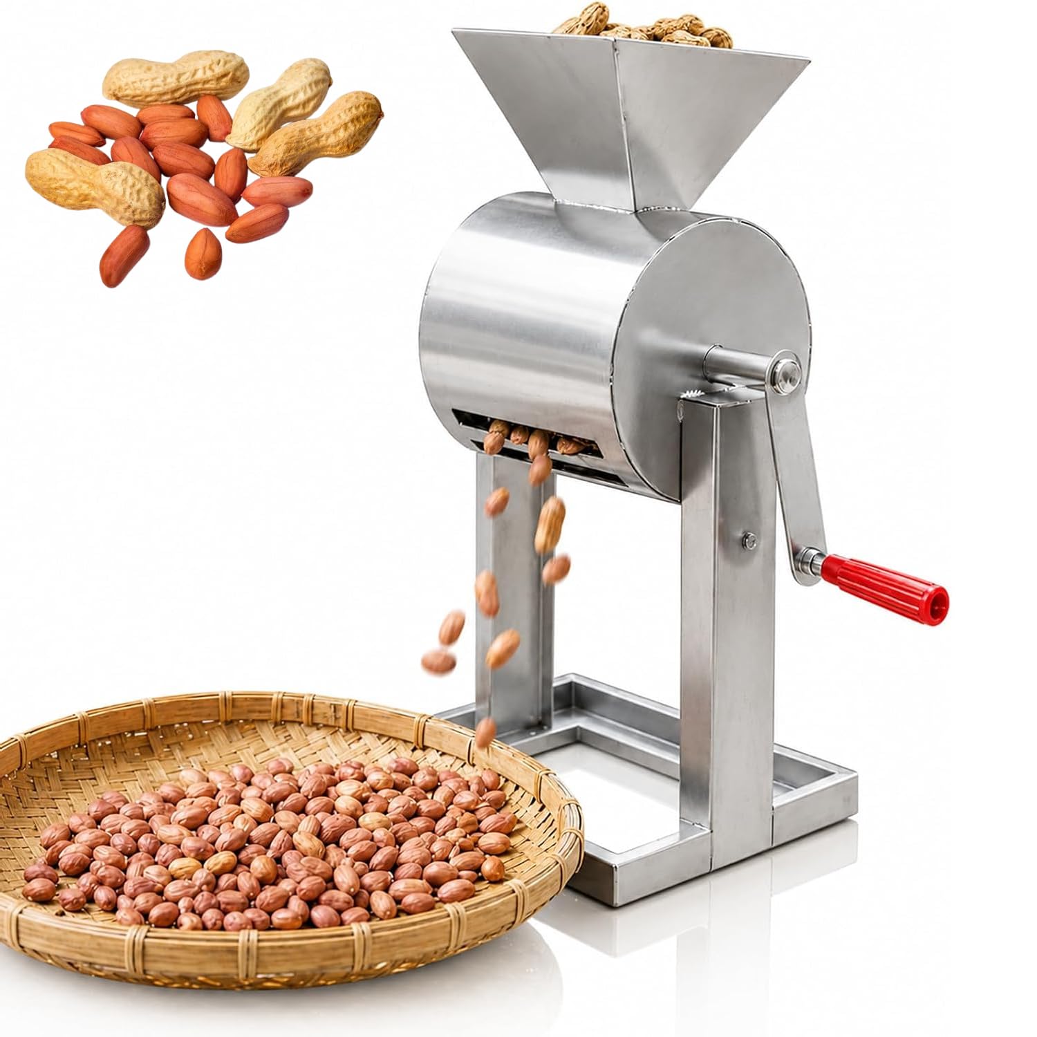 Sbucciatrice Manuale per Arachidi E Chicchi di caffè, con Manovella, Ampia Apertura di Alimentazione, Rete di Precisione, Funzioni Regolabili, con 3 Setacci Intercambiabili