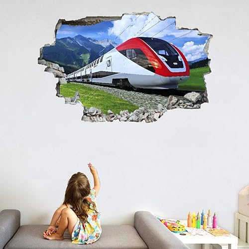Miniatura 3 de Pegatinas 3D para decoración de pared de tren, pegatinas de pared 3D, calcomanías murales de pared aplastadas en 3D, arte de vinilo para pared del