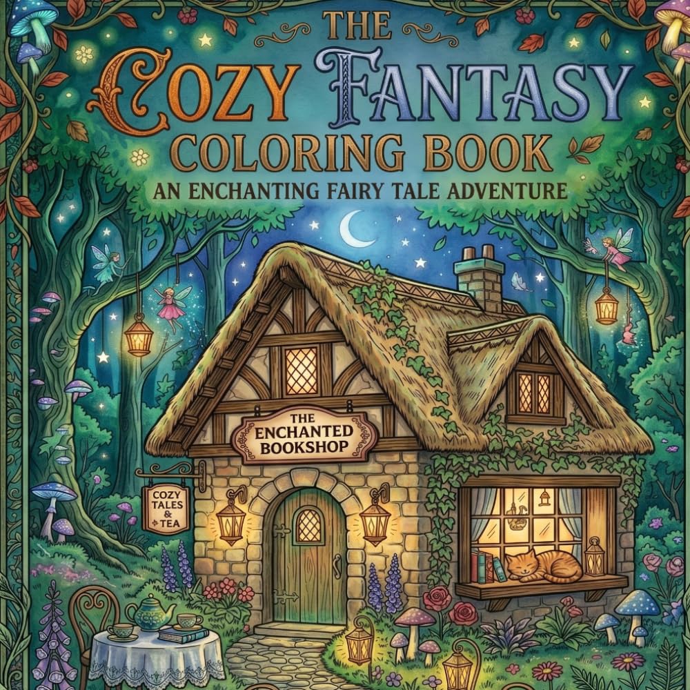 Cozy Fantasy Coloring Book: 50 Relaxing Magical Scenes Featuring Cottages, Bookshops, Gardens, and Enchanted Forests