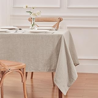 TOSMO 100% French Linen Tablecloth, Washable Farmhouse Rectangle Table C...