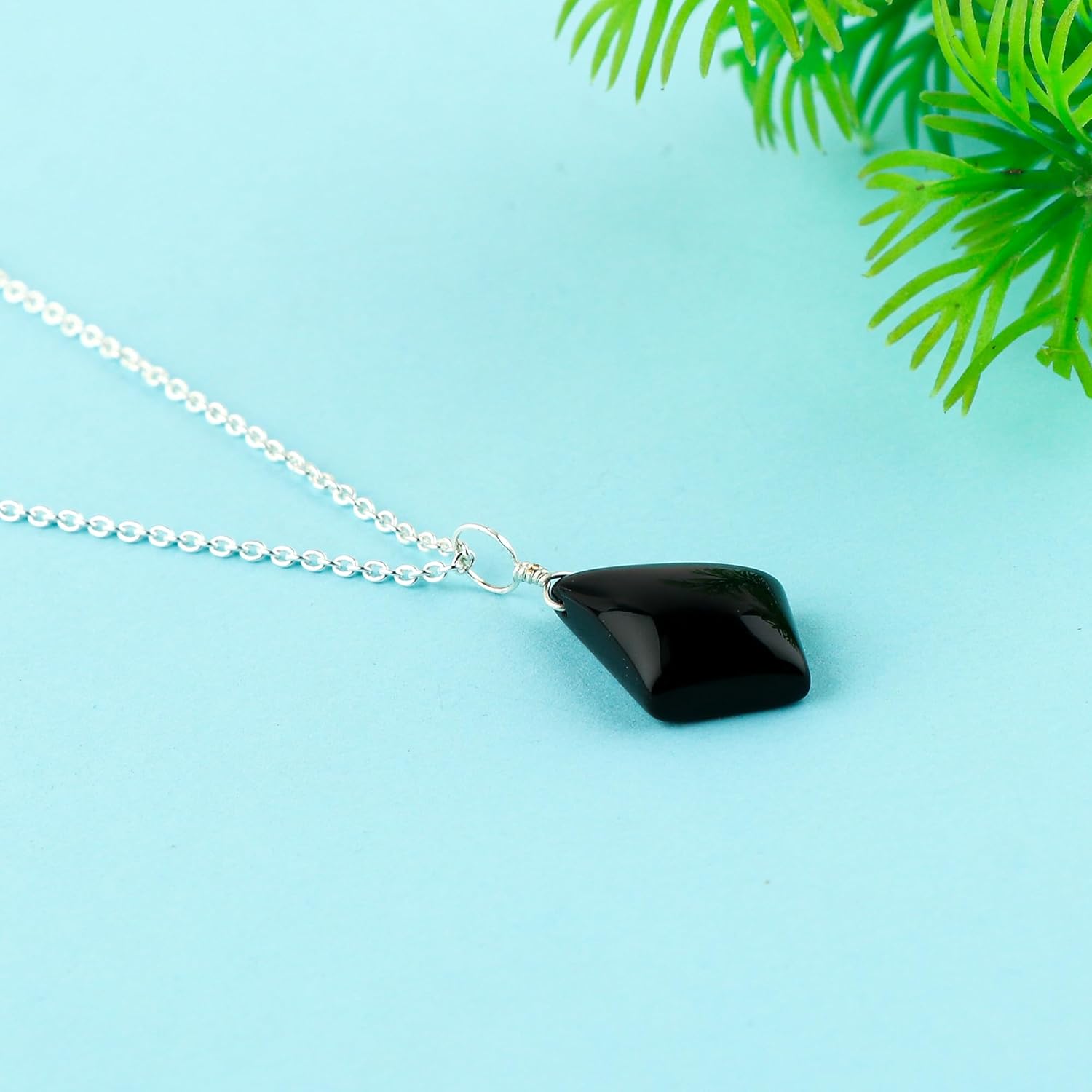 Natural Black Onyx Gemstone Pendant Necklace, Adjustable Silver Chain, Handmade Dainty Jewelry, Healing Crystal, Cabochon Stone, Gift for Women, Size 18inch - Image 4