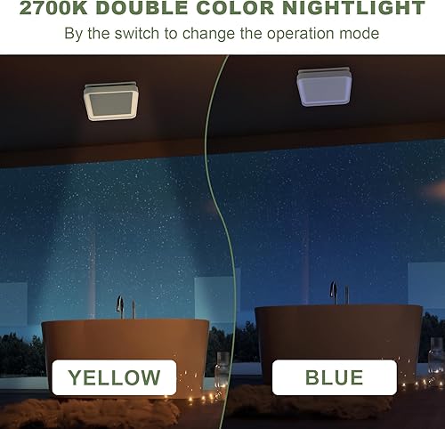 Miniatura 4 de Akicon Extractor de baño con luz, motor de CC de 50-80-100 CFM, luz LED de 1.2 Sones 3CCT 2700K4000K5500K con luz nocturna de 7 W, ventilador de