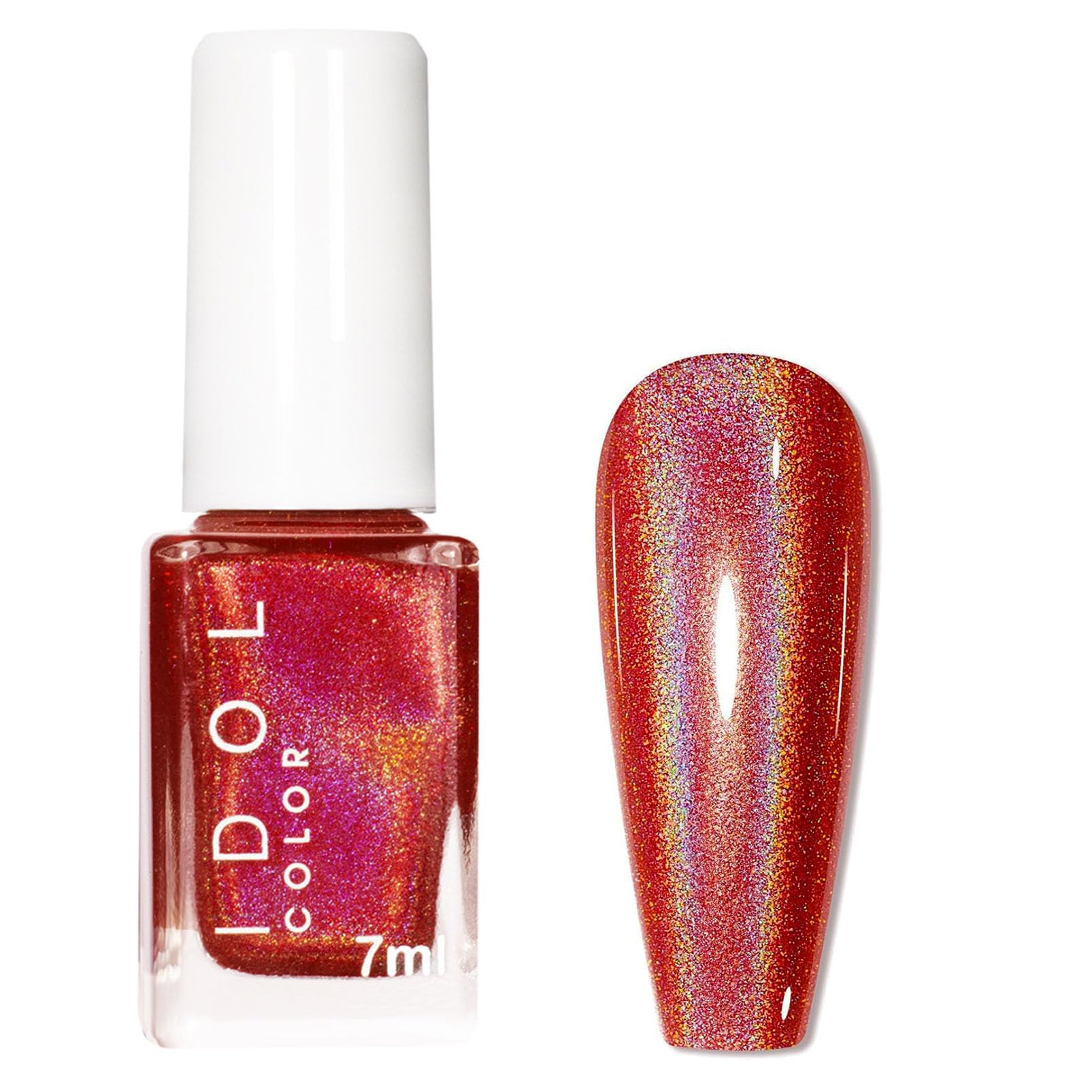 Red Glitter Nail Polish, Red Shimmer Quick Dry Nail Varnish, Magic Rainbow Iridescent Metallic Nail Lacquer, Holo Sparkling Holographic Long Lasting Glossy Nail Gel for Nail Art - No Need Cure
