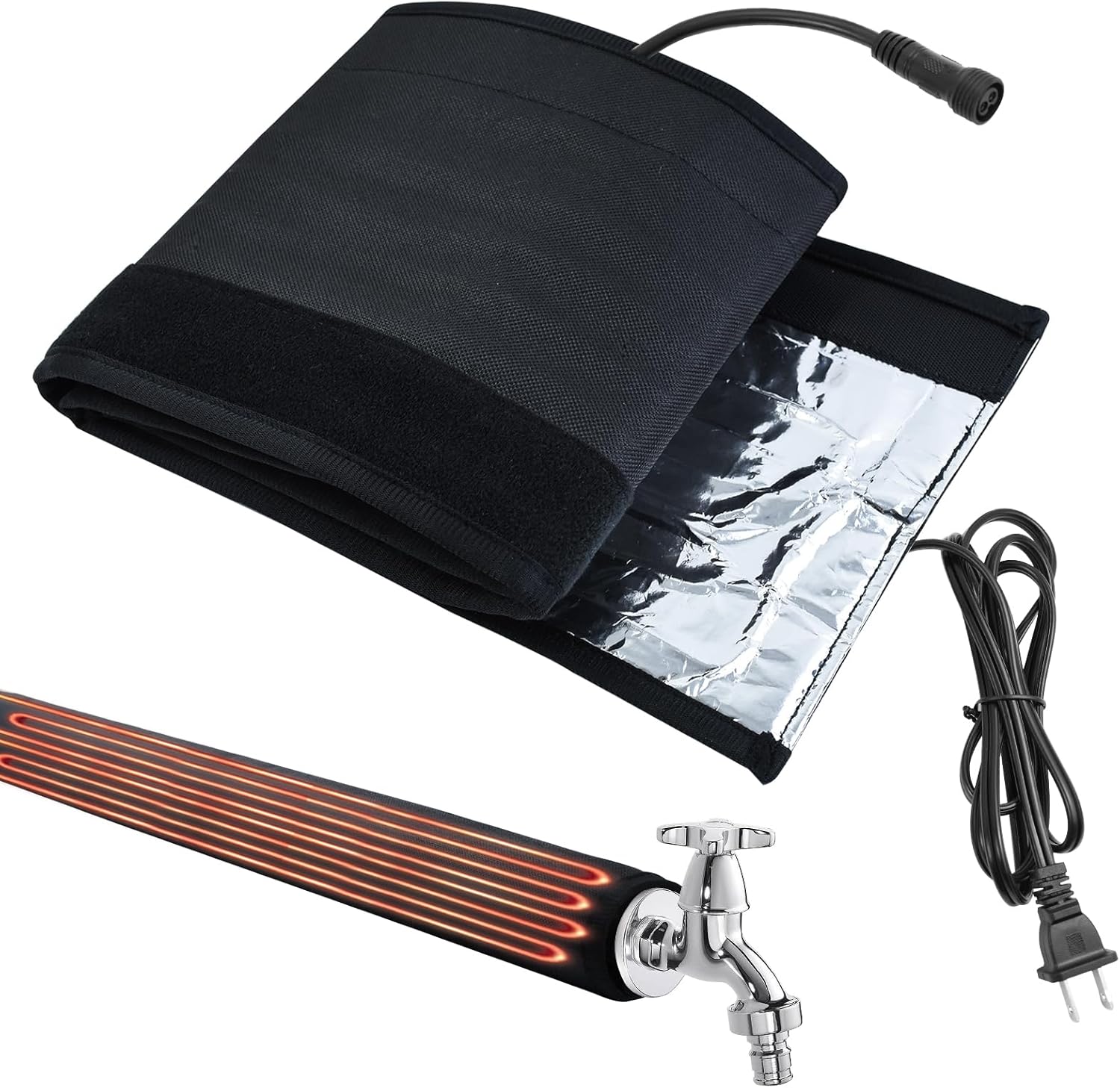 2Pcs Water Pipe Heat Blanket, 39"x7" Stickable Water Pipes Heater Tape with 6.6Ft Cable Foil Pipe Warmer Water Line Insulation Wrap Pipe Freeze Protection for Outdoor Pipe RV Sewer Hose, Max140˚F，110V