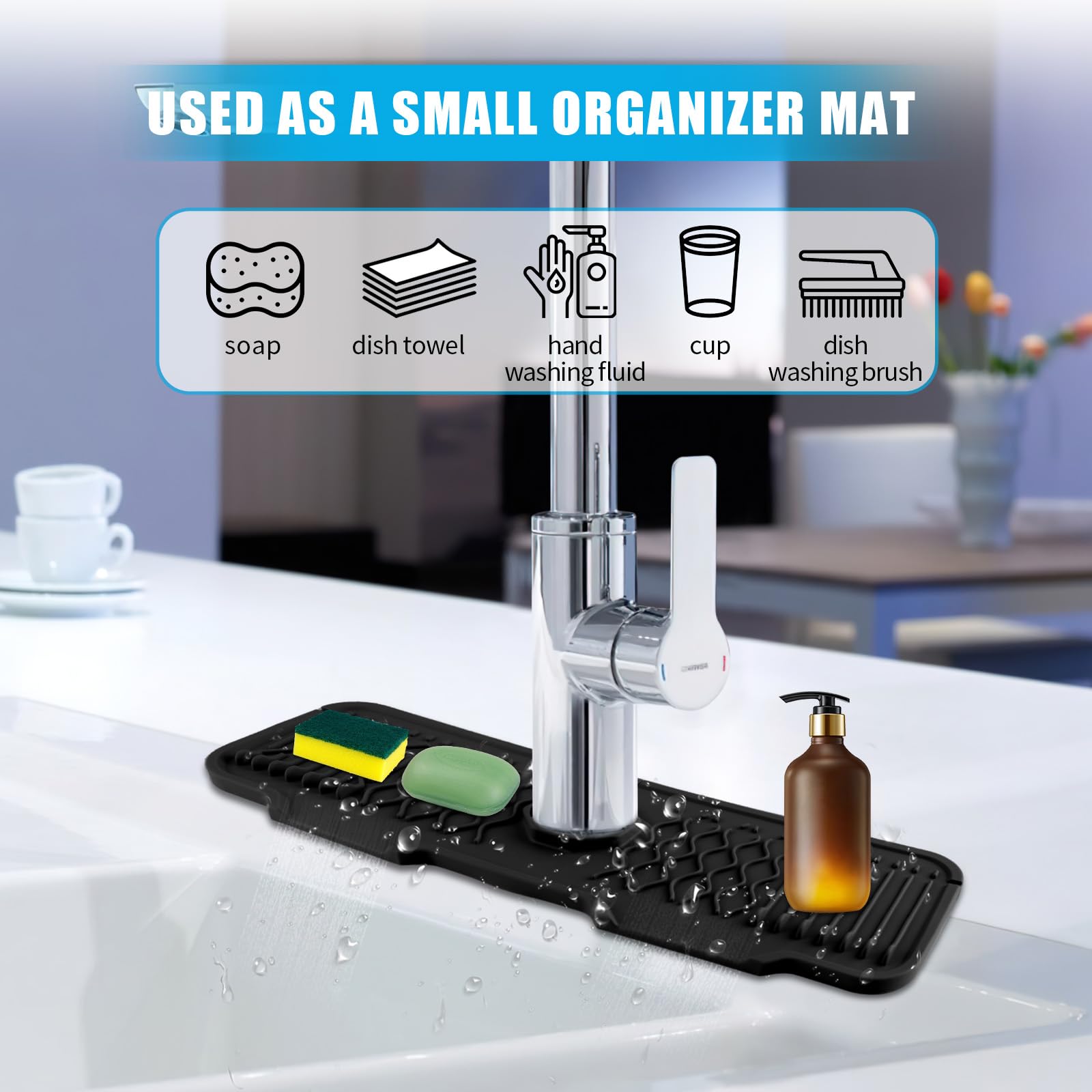 Kitchen Sink Splash Guard, 17” x 5.9” Silicone Faucet Sink Splash Guard - Image 2