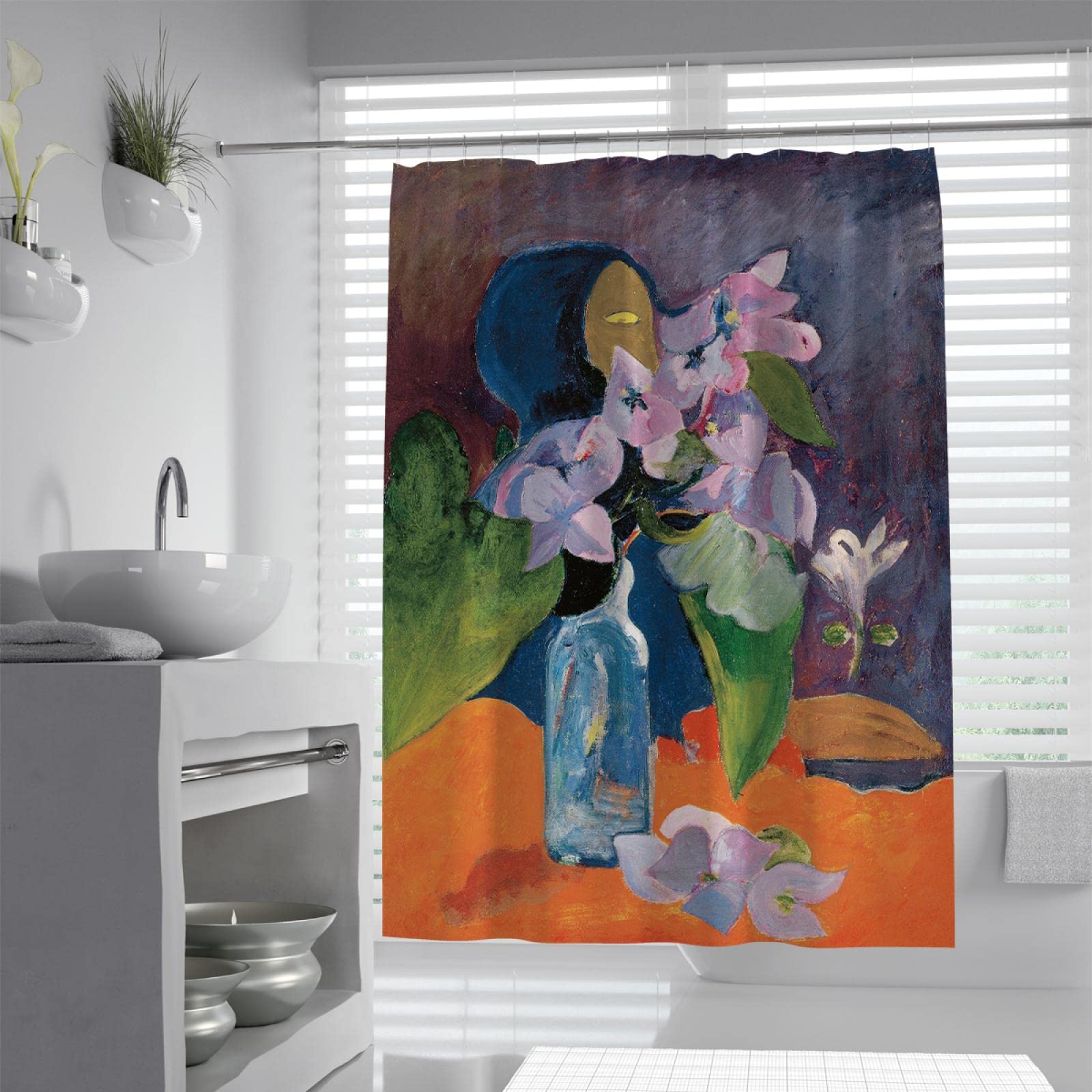 Paul Gauguin Cortina de ducha Abstracto Planta Flores Cortinas de ducha Cortinas de baño húmedas Cortinas de baño lavables a máquina de secado rápido Cortina de baño 240x180 cm