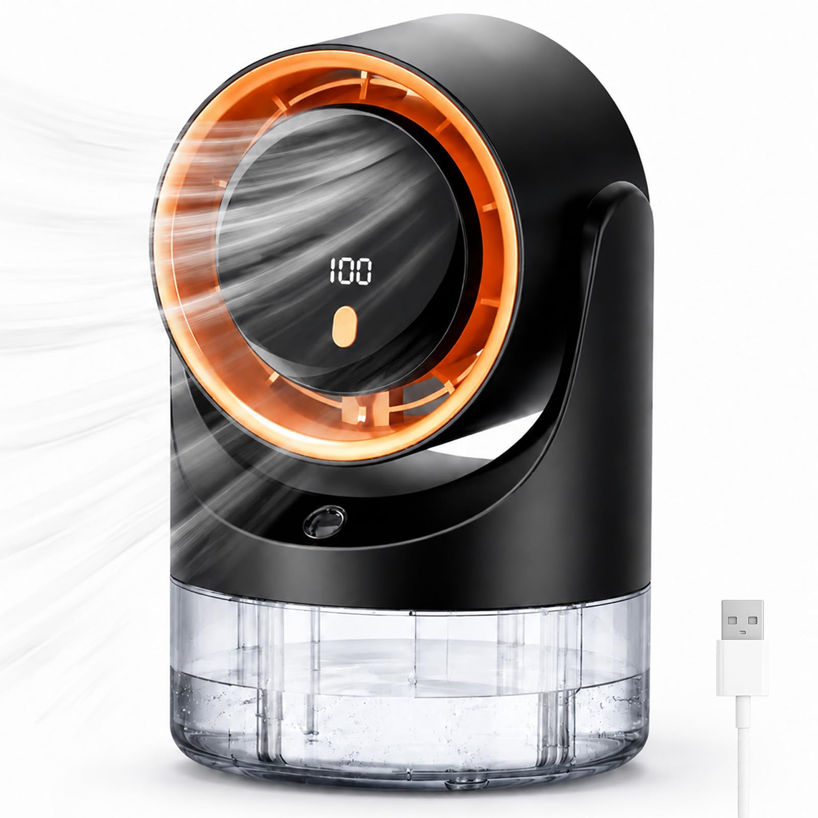 Mldnld USB Rechargeable Misting Fan, 450ml Visible Tank, 100-Speed Personal Cooler, 3-in-1 Humidifier, with 3/6/9H Timer, Portable Mini Air Cooler for Desk, Travel, Camping
