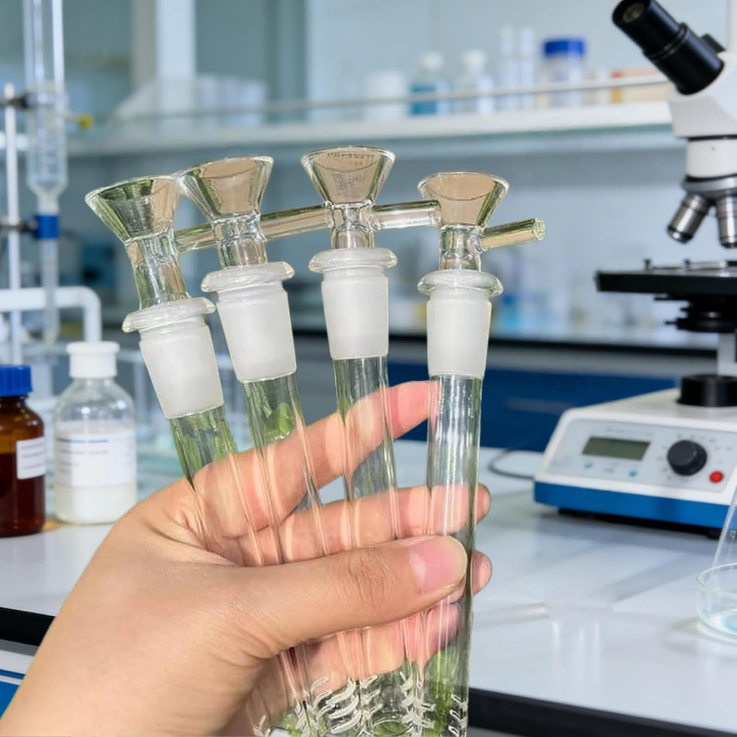 14Pcs Grade Borosilicate Glass 14mm Threaded Adapter with 6 Glass Funnels and 6 Borosilicate Blowing Tubes - High Temp Resistant for Industrial, Laboratory, and Craft Projects, with 2 Cleaning Brush
