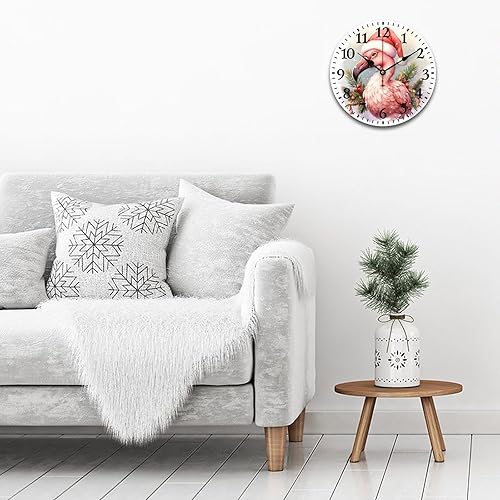 Miniatura 3 de Relojes de pared de 10 pulgadas, sombrero de Navidad, flamenco, reloj colgante de madera, silencioso, sin tictac, números arábigos, estilo país,