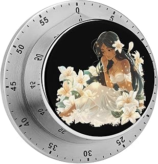 Girl On A Jasmine Flower Round Kitchen Timer Stainless Steel Mini Timer Countdown Countup Timers Loud Alarm Clock for Home