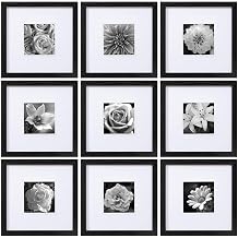 eletecpro 10x10 Picture Frames Set of 9 with Clear Acrylic Cover, Display 5x5 Photos with Mat or 10x10 Without, Classic and Sturdy Square Collage Gallery Wall Decor, Easy Wall Mount, Black