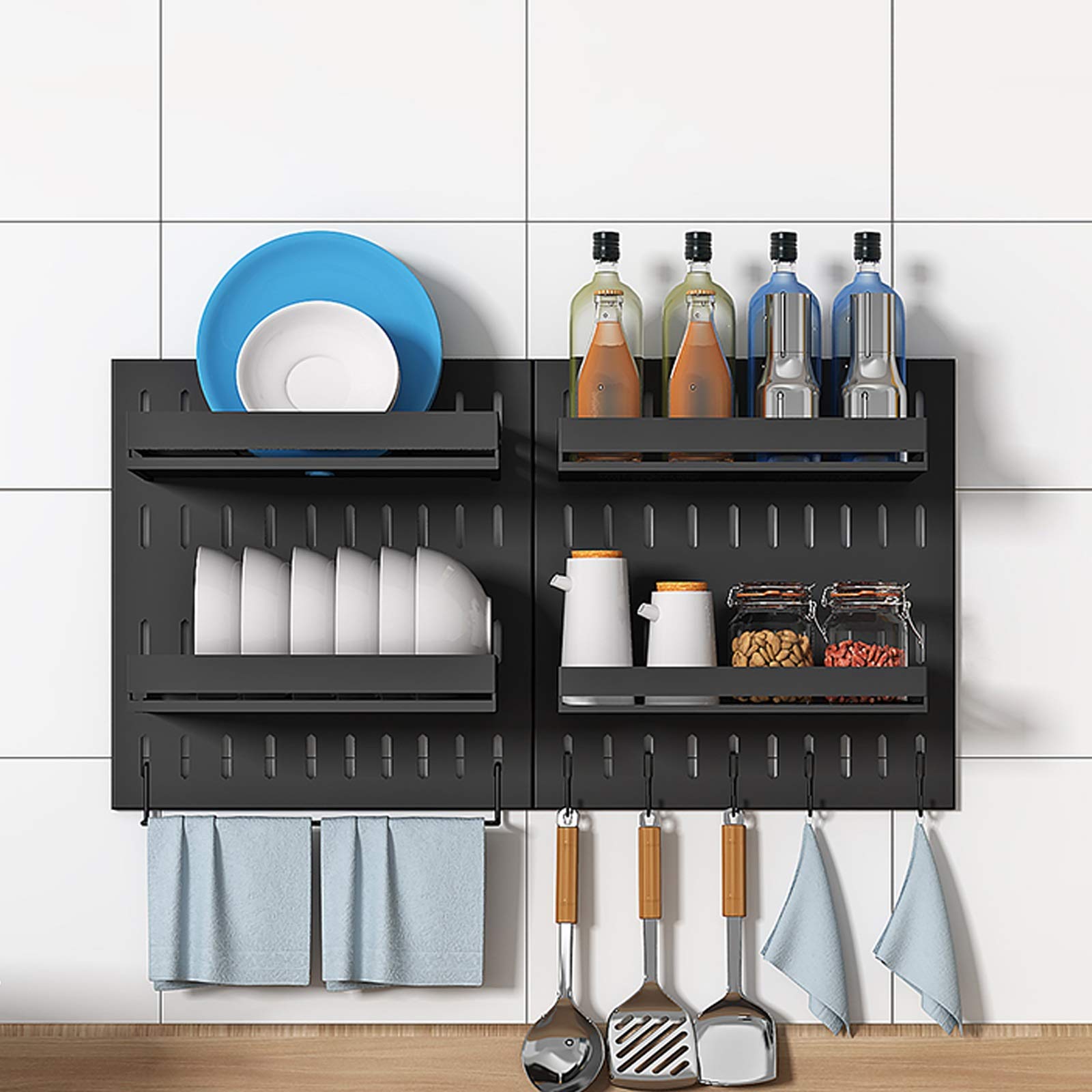 Escurridor de Platos de Pared para Colgar en Paneles Traseros, Estante para Especias a presión para una fácil instalación y extracción, escurridor de Platos de Acero INOX,