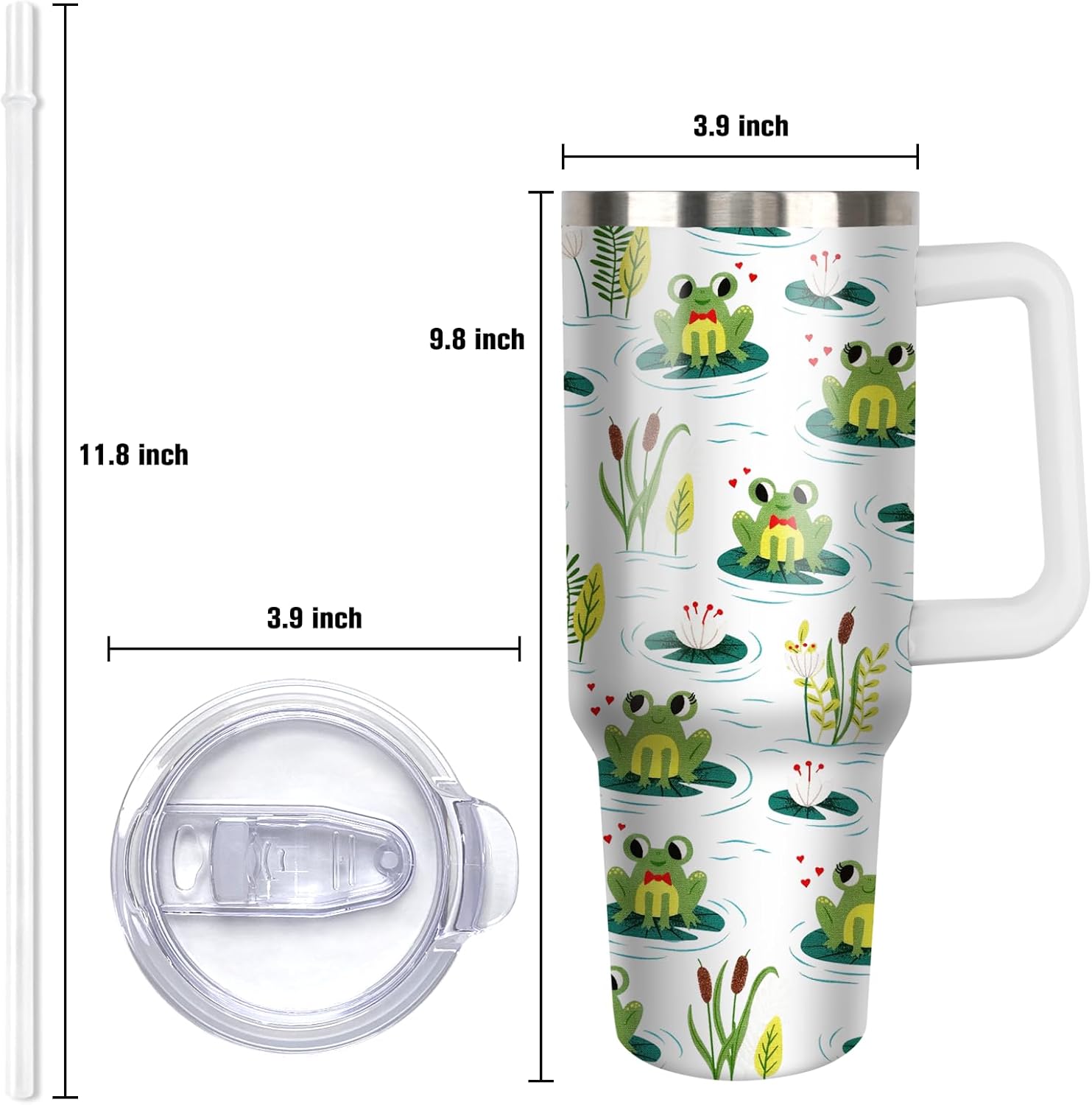 40oz Frog Tumbler With Handle and Straw, Insulated Stainless Frog Tumbler Coffee Travel Mugs Cup Water Bottle Gifts for Women Girls - Image 4