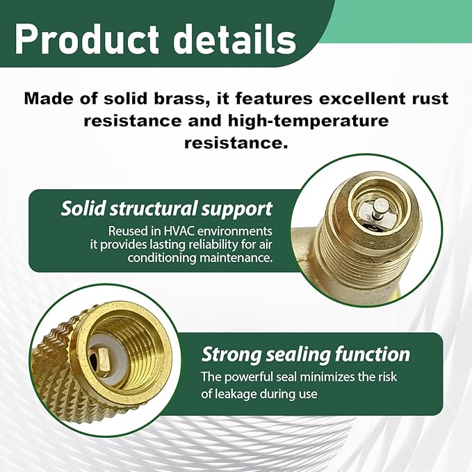 2 Piezas Tee Acoplamiento Rápido, Válvulas Latón 1/4" para Manifold R12 R22 R134 miniatura 4