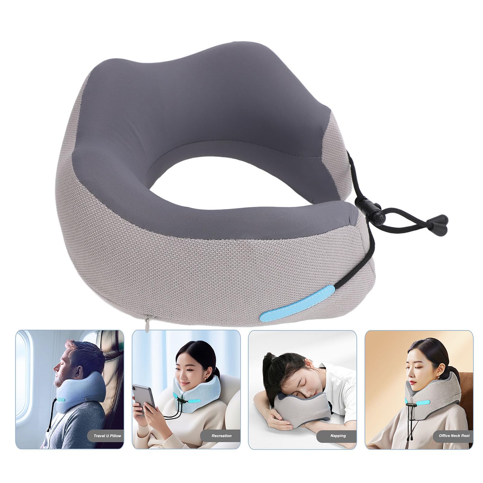 Socobeta Almohada de Espuma Viscoelástica en Forma de U para un Cómodo Soporte de Viaje en Avión y Coche, Ajustable y Lavable, Diseño Ligero (#5)