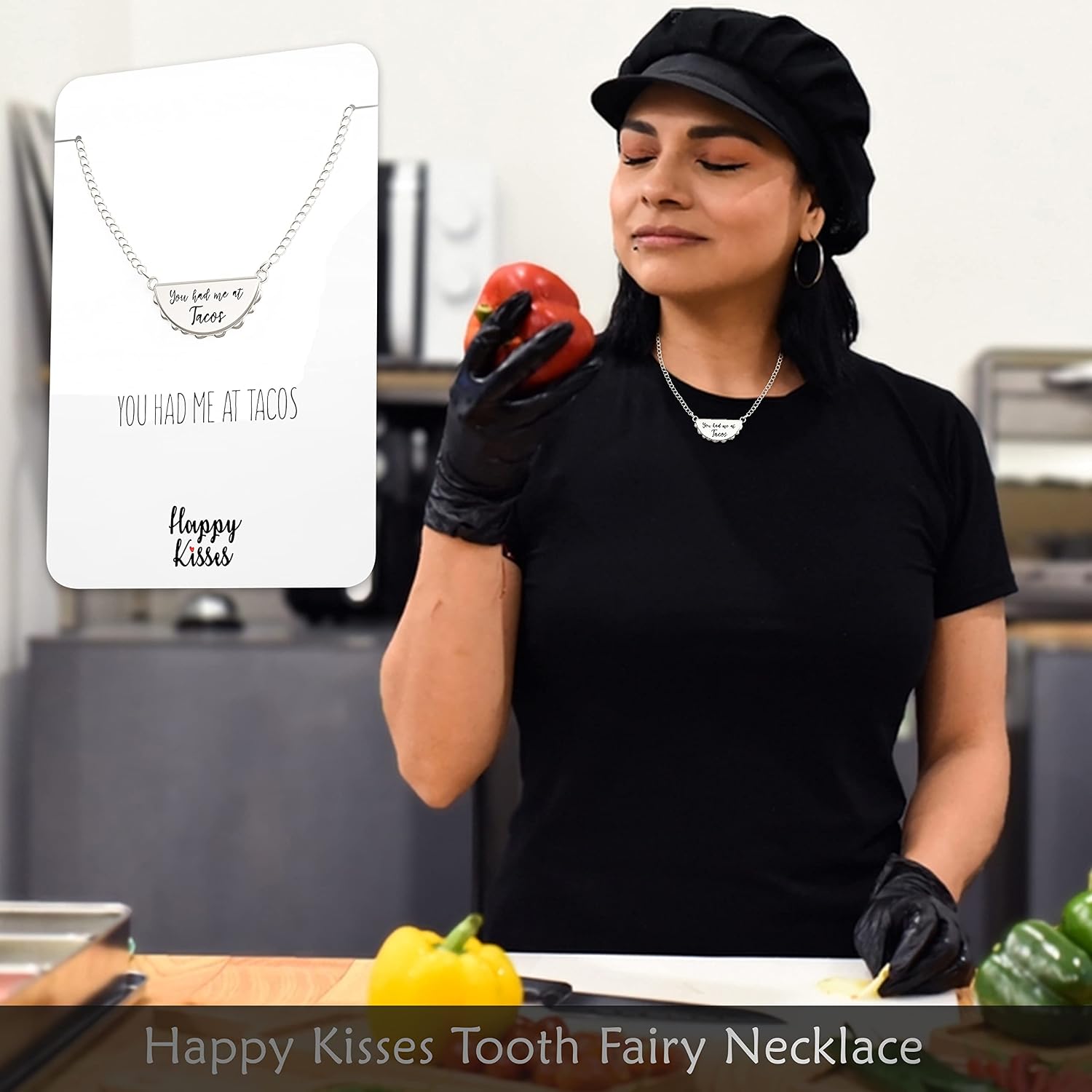 Happy Kisses Taco Necklace – You Had Me At Tacos Pendant – Cute Charm Gift for Any Friend Who Loves Tacos – In Gold and Silver