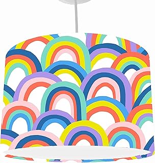 Leo And Cal, Rainbow Lampshade Pastel, Choice of 20cm, 25cm, 30cm, 35cm Diameter, Kids Bedroom Lamp Shade, Rainbow Playroom Accessories, Neutral Rainbow Nursery Decor, Girl Bedside Table Lamp Shade