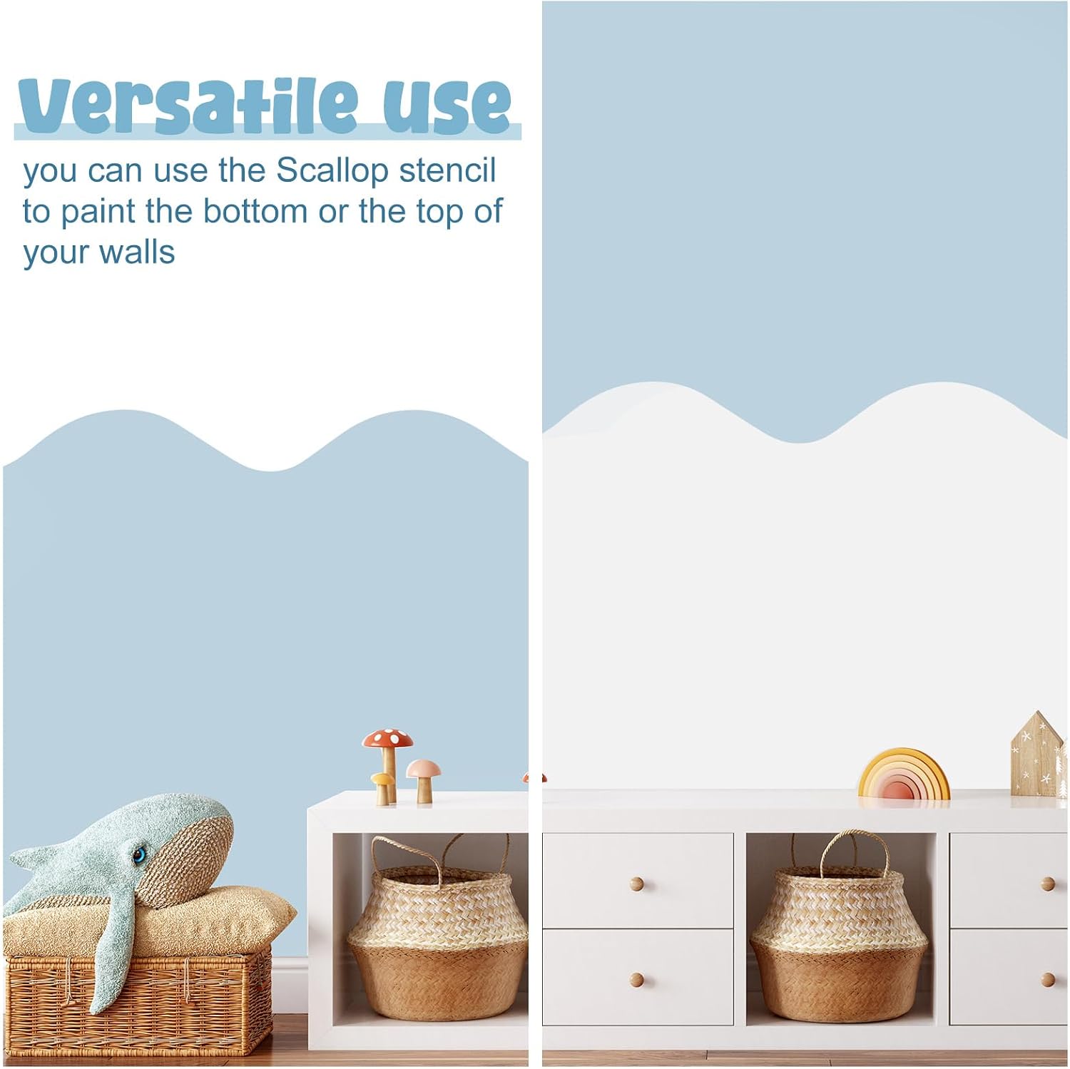 Fuutreo 5 Pcs 18.04 ft Vinyl Waves Stencil for Wall Removable Wave Edge Paint Stencils Self Adhesive Wall Stencil for Home Bedroom Living Room Nursery DIY Painting Decorations