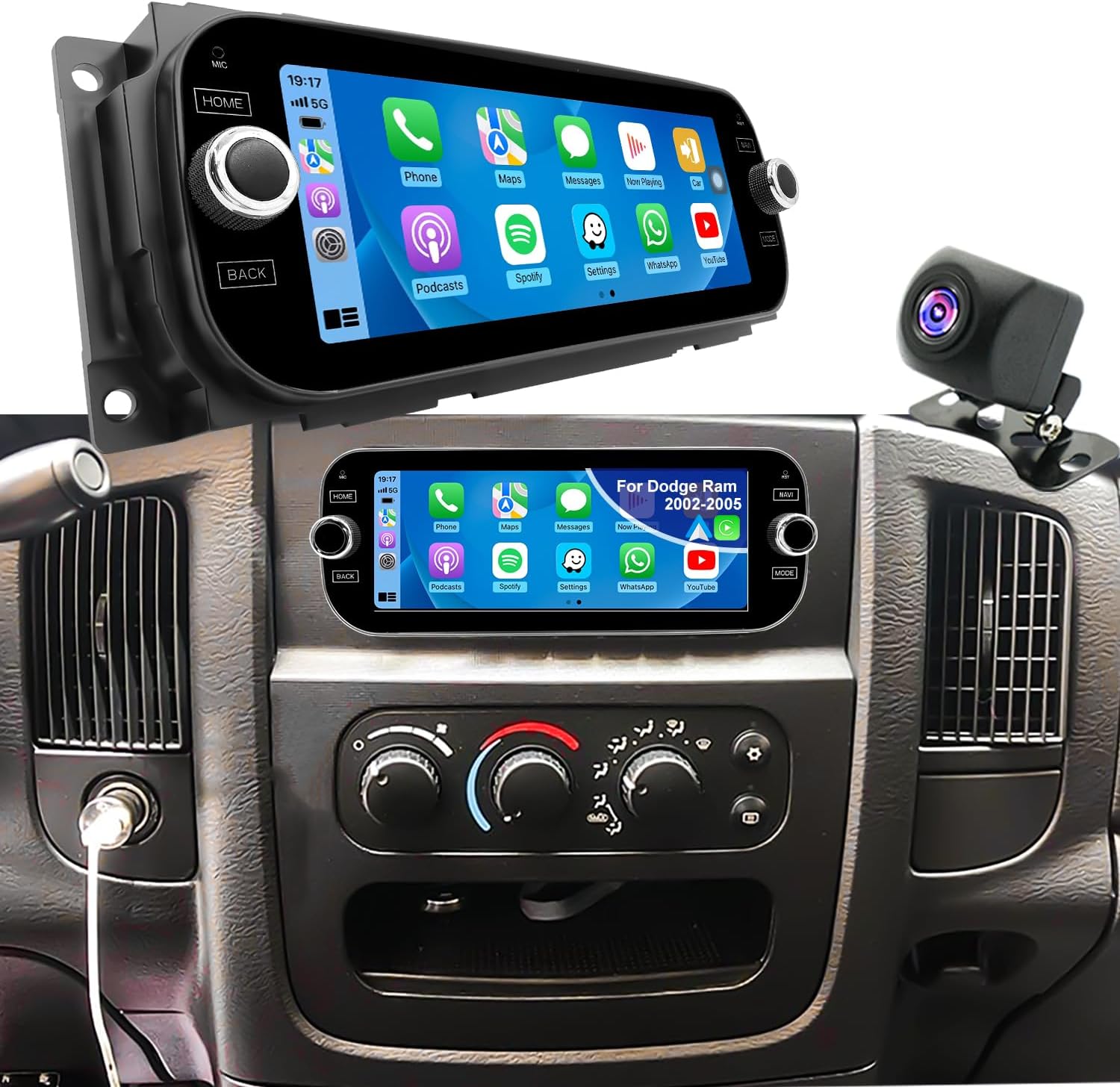 Car Radio for Dodge Ram 1500/2500/3500 2002 2003 2004 2005, Jeep Wrangler 2003 2004 2005 2006, Grand Cherokee 1999-2004, Liberty 2002-2007, Dakota 2001-2004, 6.86'' Stereo Carplay Android Auto GPS FM