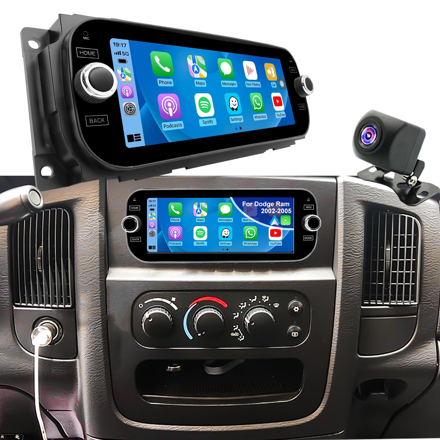 Photo 1 of Car Radio for Dodge Ram 1500/2500/3500 2002 2003 2004 2005, Jeep Wrangler 2003 2004 2005 2006, Grand Cherokee 1999-2004, Liberty 2002-2007, Dakota 2001-2004, 6.86'' Stereo Carplay Android Auto GPS FM
