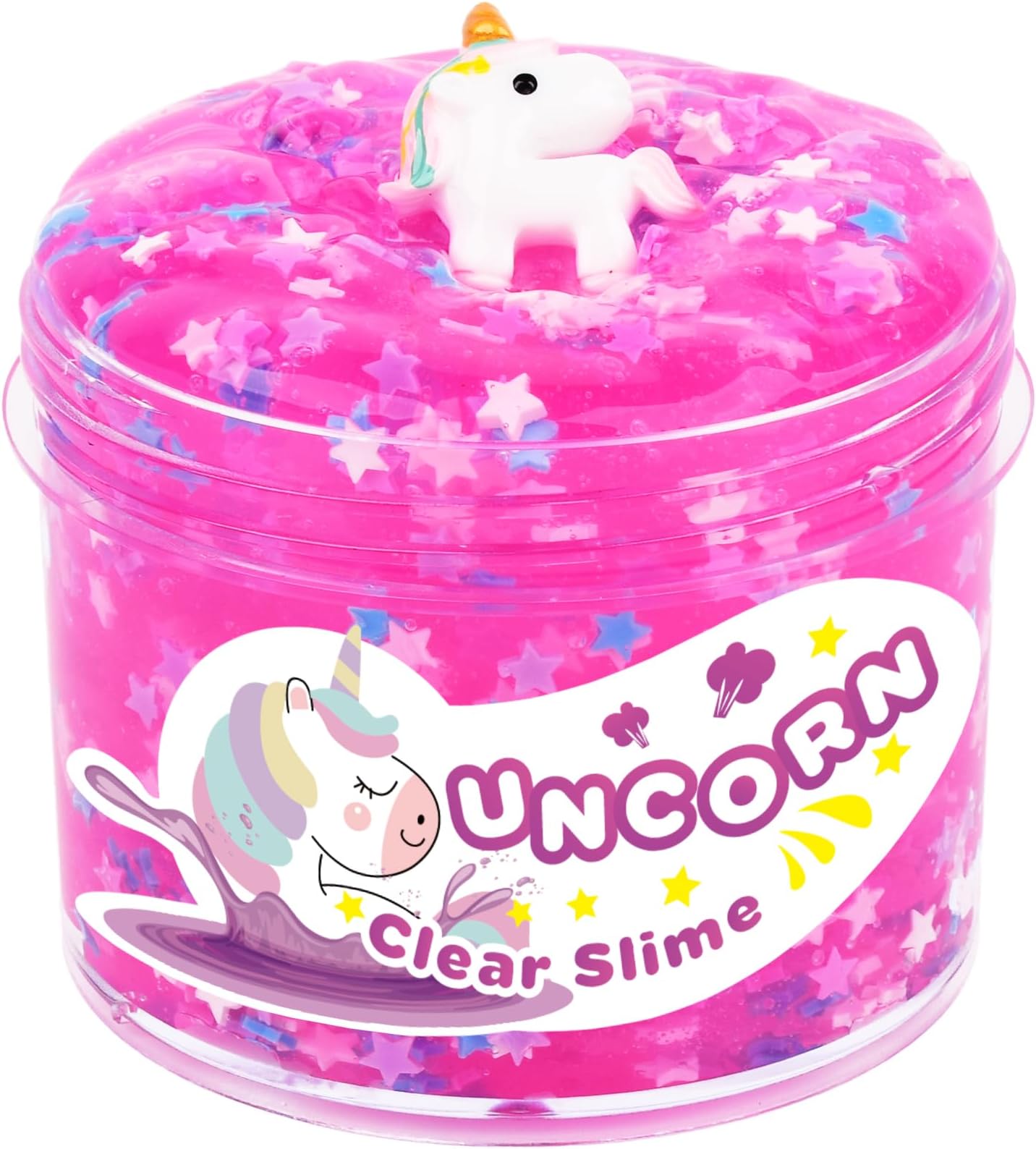 Pink Purple Clear Slime Crunchy Jelly Slime Scented with Stars, Non Sticky Slime Soft DIY Premade Bubble Slime for Girl Boy Kids Birthday Party Favors, Jumbo Slime Stress Relief Toy Gifts 7OZ 200ML