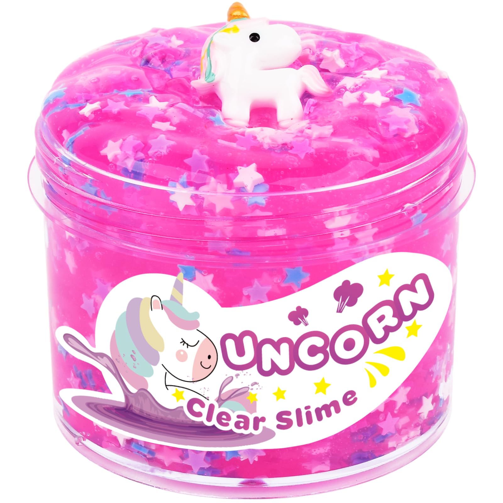 Pink Purple Clear Slime Crunchy Jelly Slime Scented with Stars, Non Sticky Slime Soft DIY Premade Bubble Slime for Girl Boy Kids Birthday Party Favors, Jumbo Slime Stress Relief Toy Gifts 7OZ 200ML
