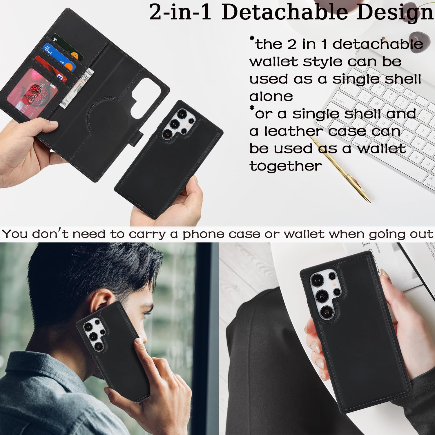 ?????? for Samsung galaxy s24 Ultra case wallet detachable magnetic phone case with card holder Compatible Magsafe Leather Flip Folio case Stand Removable Shockproof Cover for men and women-Black