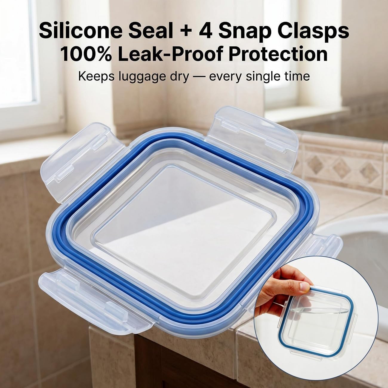 Square Travel Soap Container, Leak-Proof Drainage Soap Box with Lid, Easy-Clean Case for Shower or Home Organization (1, Clear Blue) image 3