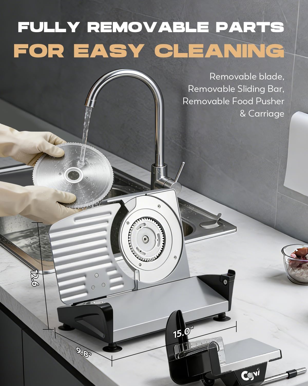 CGOLDENWALL 220W Meat Slicer, 9" Electric Deil Food Slicer with 2 Stainless Steel Blades, 4/5" Adjustable Thickness, Food Slicer Machine for Home Cutting Meat Cheese Bread Vegetables, 110V CE