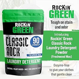 Rockin\' Green Classic Rock Laundry Detergent (90 Loads), Plant based, All Natural Laundry Detergent Powder, Vegan and Biodegradable Odor Fighter, Safe for Sensitive Skin, 45 oz (Freshwood Mac)