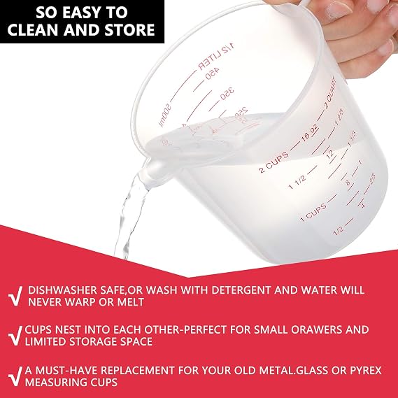 3 Pcs Plastic Measuring Jug Baker Set, Plastic Jug Measuring Cup with Handle, 250ML/500ML/1000ML Measuring Jugs for Baker Kitchen, Clear&Easy to Read Measurements - No Dishwasher