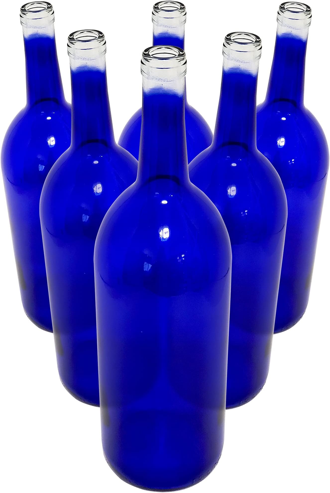 6 - Cobalt Blue Bordeaux Flat Bottom 1.5 Ltr. Glass Bottles for Bottle Trees, Crafting, Parties,Wedding Center Piece , Decor , Home Brew , Beer, Wine