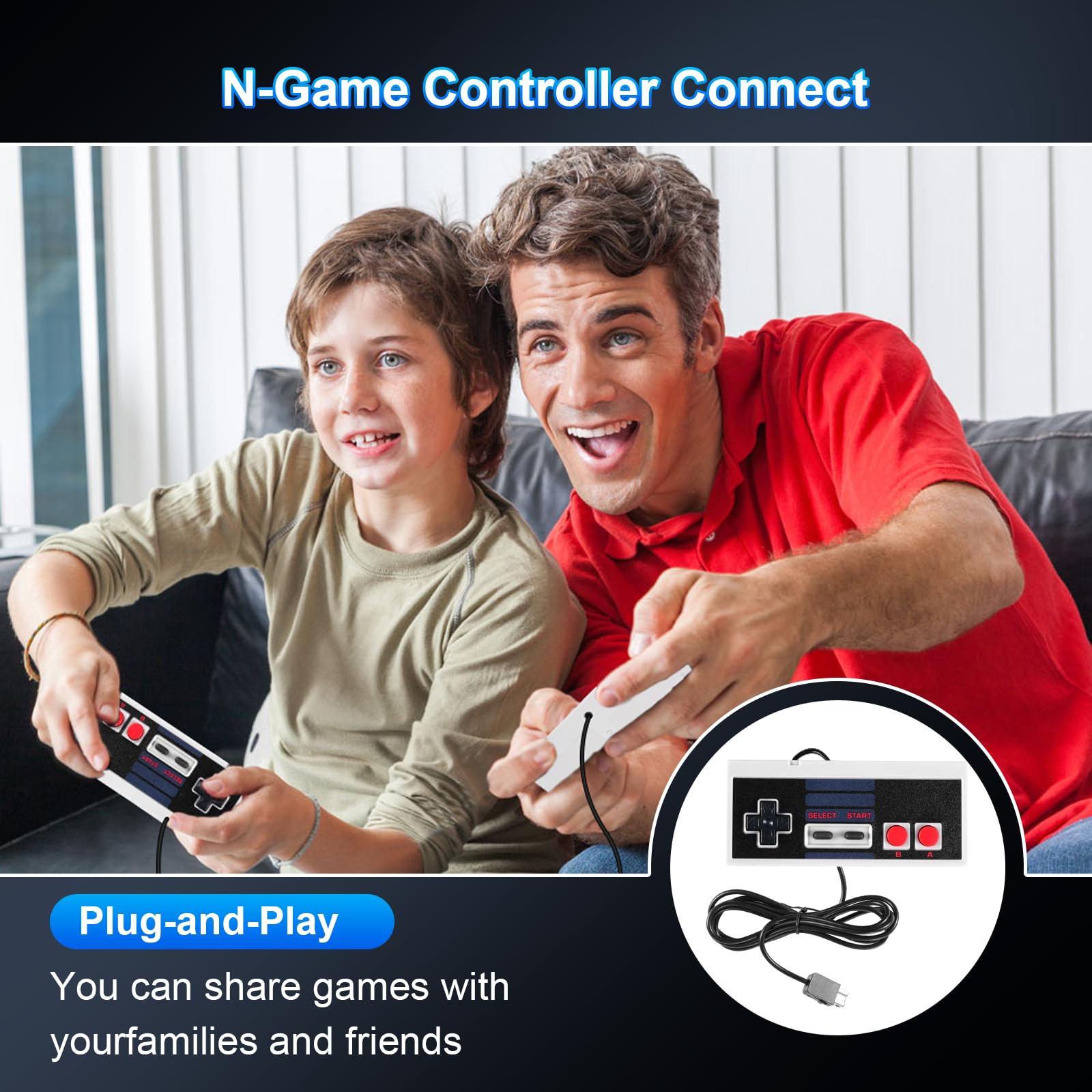 Binghe NES Game Controller, Mini Classic Edition Controller con NES Interfaz y 3M Cable Alargador Compatible con Nintendo NES/PC/M-A-C/Raspberry Pi 3(2 Piezas)
