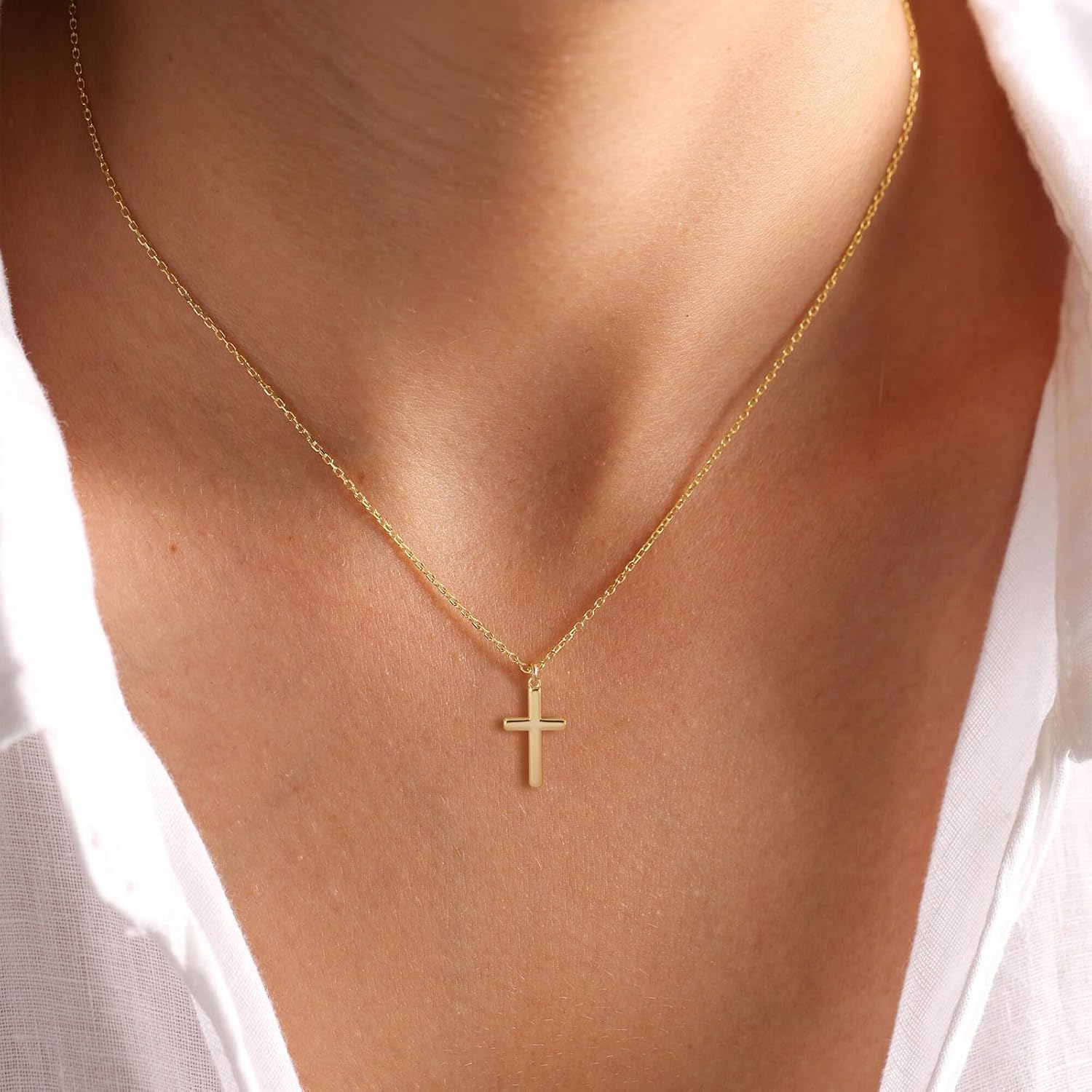 HANLI Cross Necklace for Women - 14k Gold/Silver Plated Dainty Cubic Zirconia Sideways Cross Necklace Jewelry Gift - Image 2