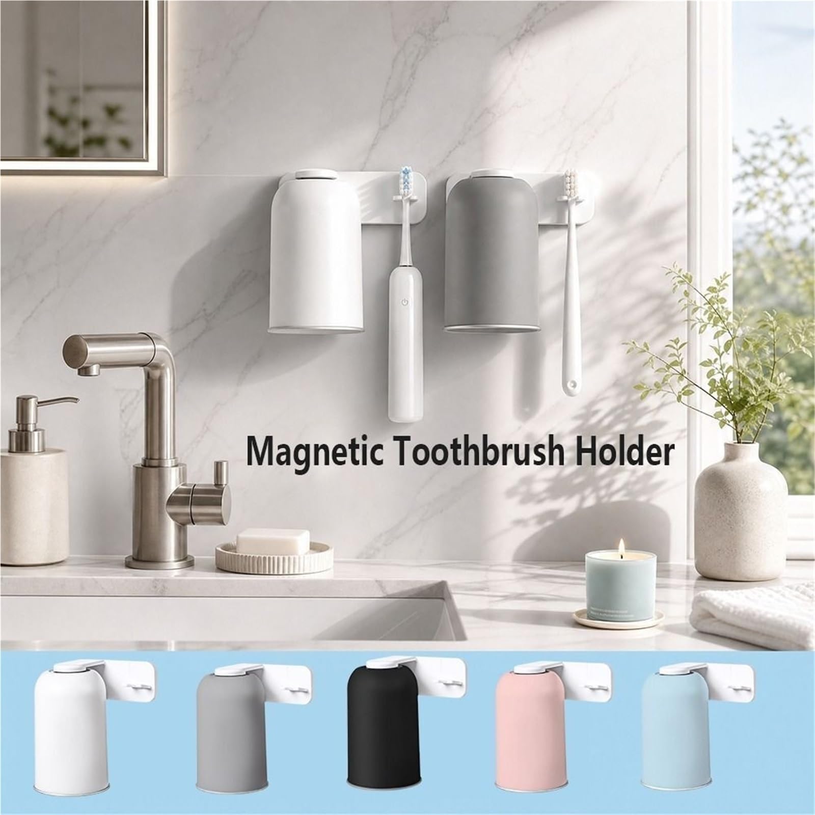 Soporte magnético for cepillos de Dientes, Taza for Enjuague bucal Acero Inoxidable, instalación Simple sin Clavos, 1 Uds para Ducharse,Cepillarse Los Dientes
