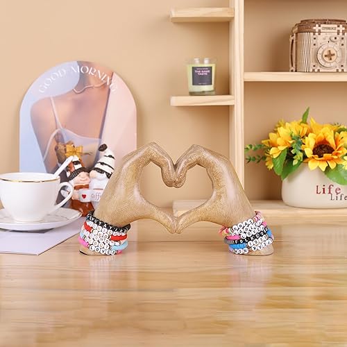Miniatura 9 de WUBIANJIE Escultura de manos de corazón de madera, decoración bohemia de sala de estar, decoración de estantes estéticos, ideal para mesa de café,