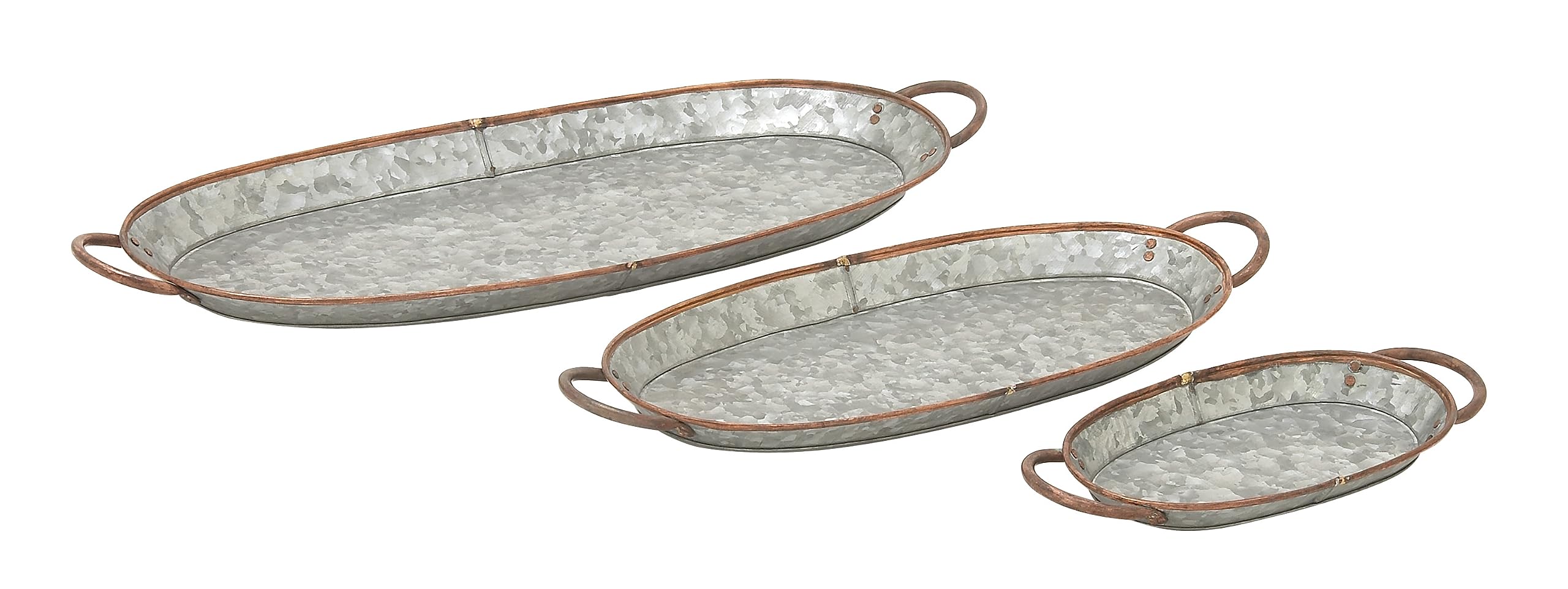 Deco 79 Metal Oval Tray, Set of 3 14", 22", 28"W, Gray