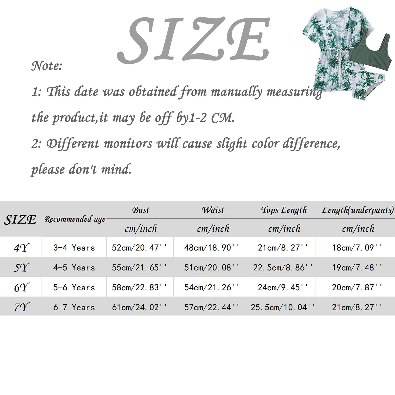 Generisch Swim Shirtgirls Traje de baño de 3 piezas para niños pequeños, bebés, hojas, estampados, bikini, bañador, braguitas, niñas, bikini, juego de ropa de playa