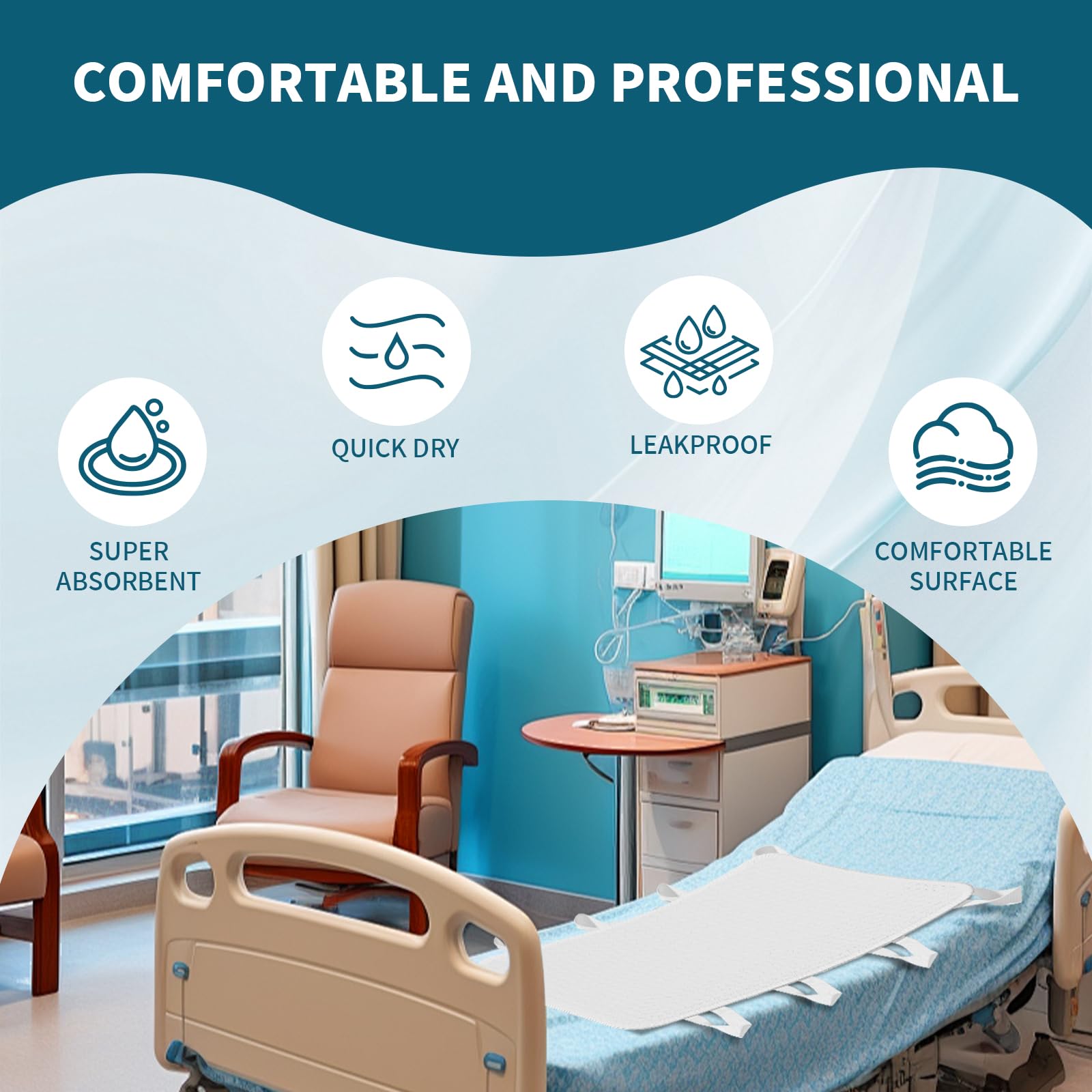 MILDPLUS Almohadillas de cama lavables con 6 asas resistentes de 34 x 36 pulgadas, extra grandes, reutilizables, 4 capas, a prueba de fugas, lavables para incontinencia (paquete de 2)