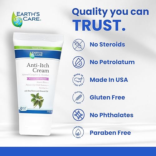 Miniatura 5 de Earth's Care Crema antipicazón, alivio de picazón de insectos extra fuerte, alivia las quemaduras solares, erupciones e irritación de la piel menor