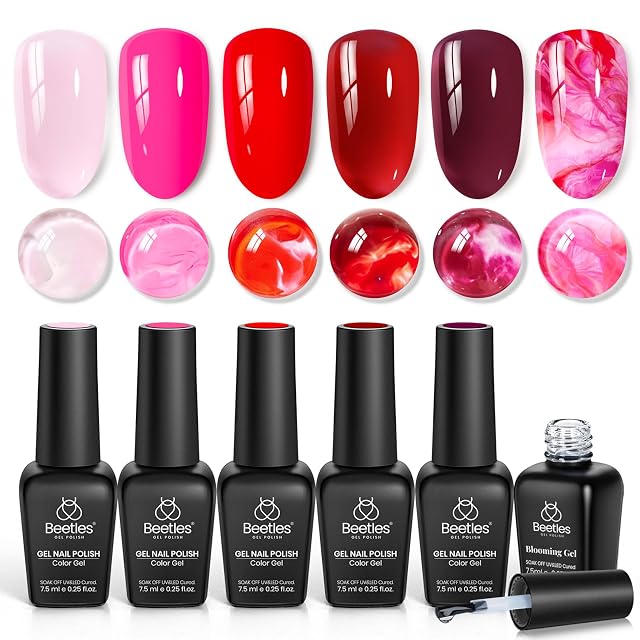 Beetles Gel Polish US Beetles Red Gel Nail Polish Set, Wine Burgundy Pink Jelly Aura Gel