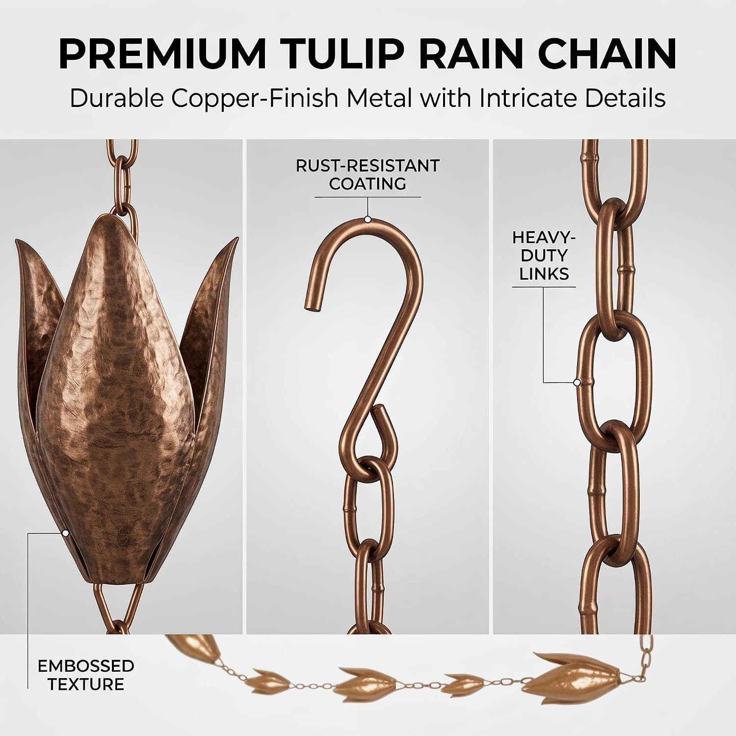 Topadorn 8.5 FT Rain Chain for Gutters and Downspouts, Durable Iron Outdoor Rainchain with 12 Cups as Rain Collector & Garden Decoration, Adjustable Length
